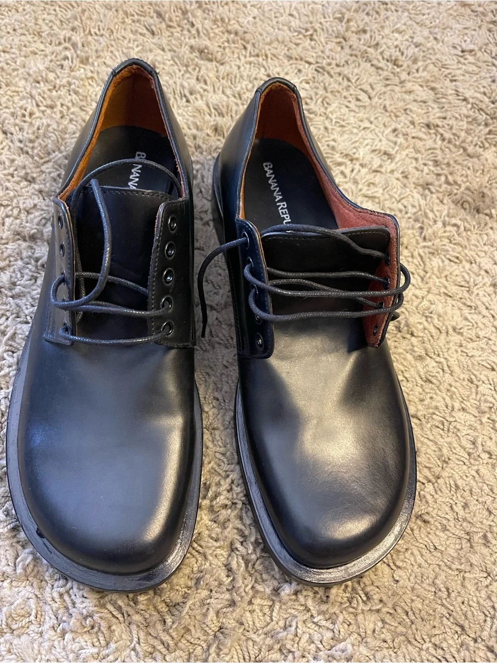 Banana Republic Black Leather Derby Shoes Men’s EU 41 Lace-Up Made in Italy
